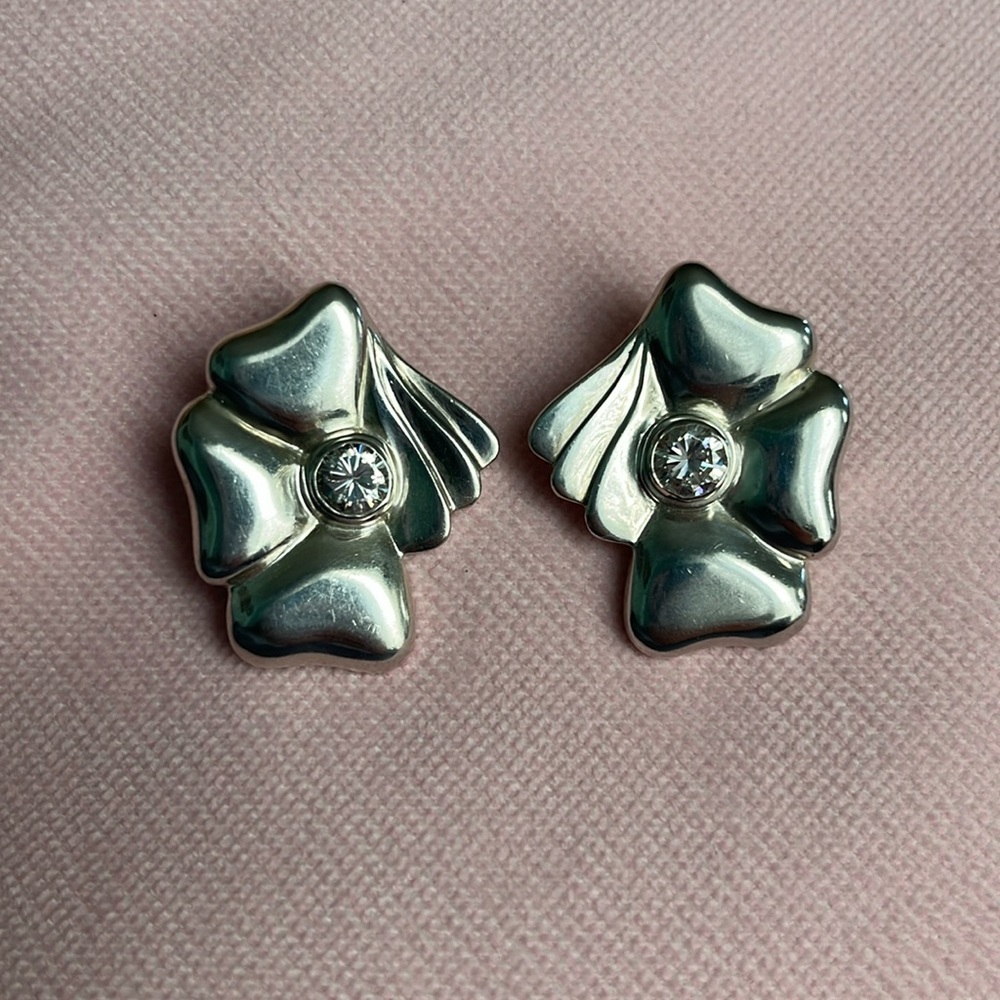 Vintage Sterling Silver Flower Earrings with CZs